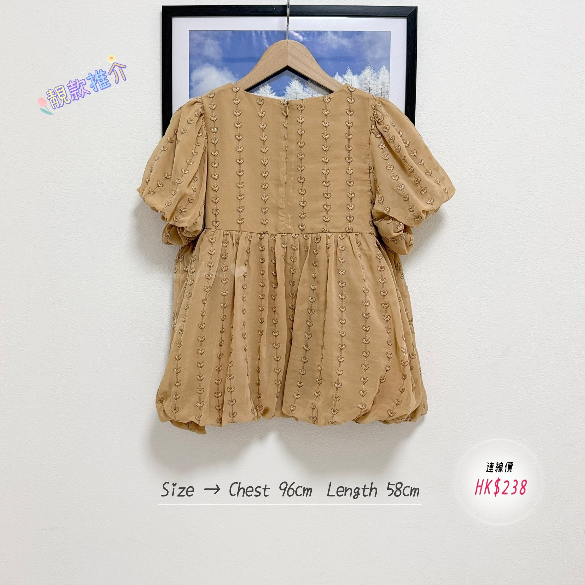 日本最新出高質立體刺繡心心圖案x泡泡襯衫 blouse
