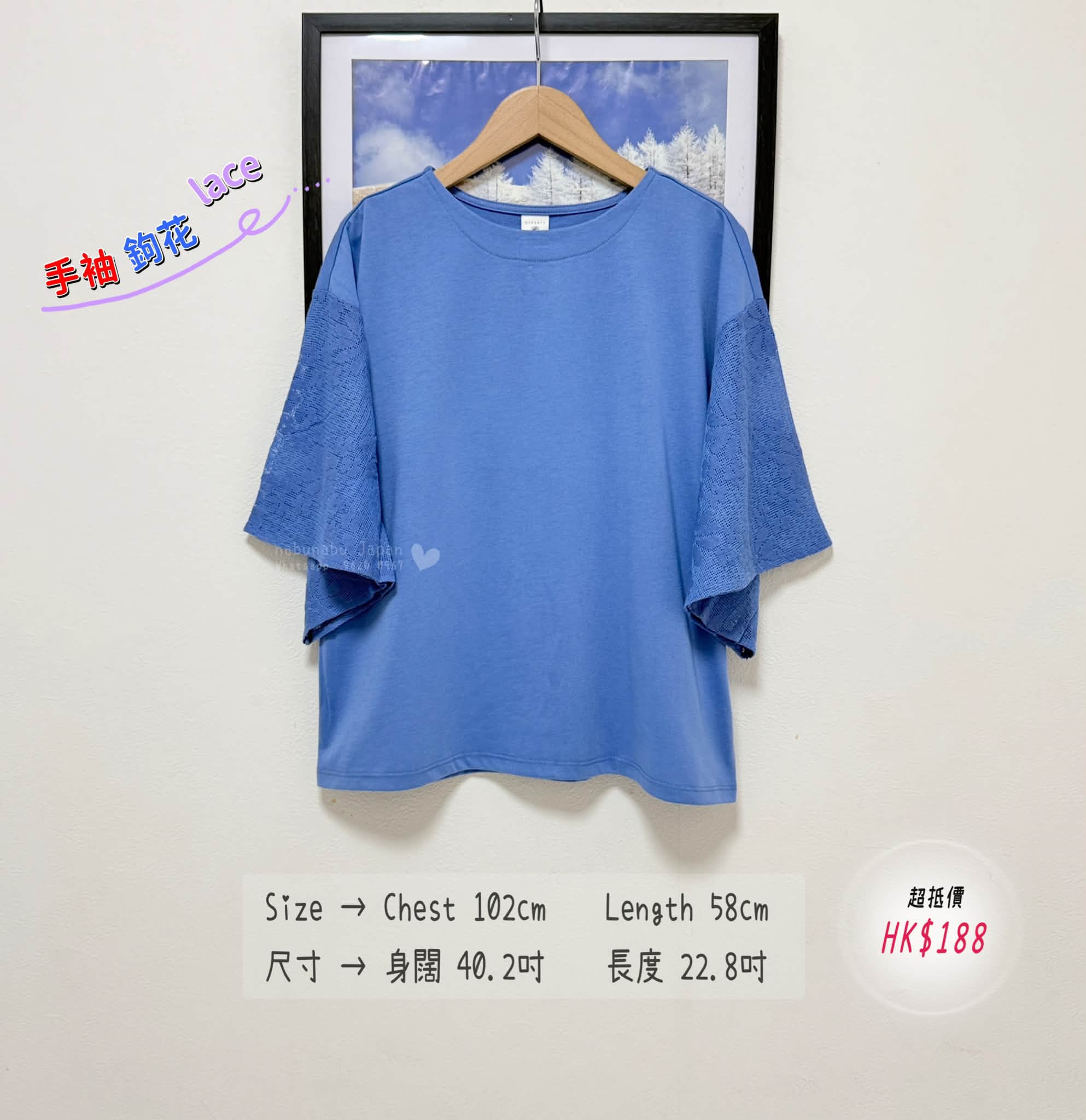 日本新出手袖綴刺繡鉤織花設計綿質Top