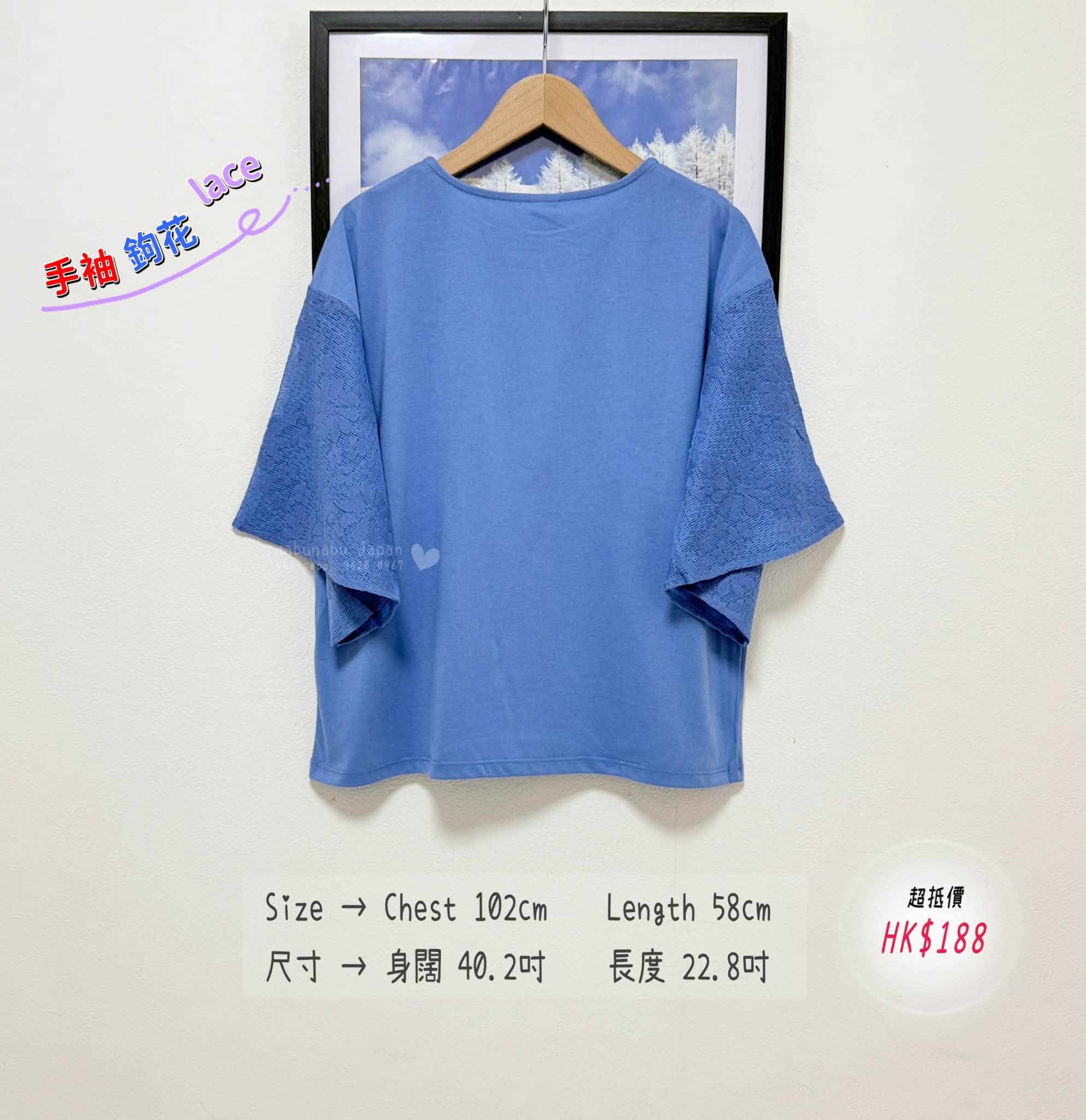 日本新出手袖綴刺繡鉤織花設計綿質Top