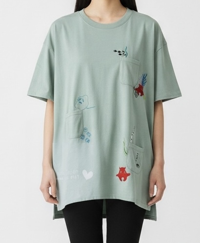 日本最新岀彩色立體刺繡海洋🐠🪸動物圖案棉質 Top